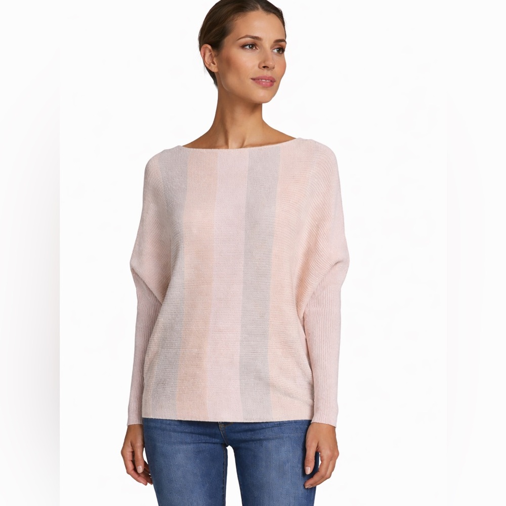 For The Republic: Ribbed Dolman Sleeve Sweater Medium Blush Stripe